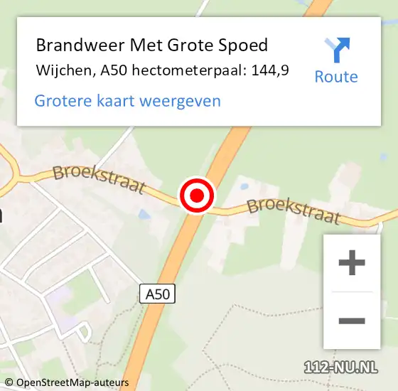 Locatie op kaart van de 112 melding: Brandweer Met Grote Spoed Naar Wijchen, A50 hectometerpaal: 144,9 op 25 maart 2023 15:52