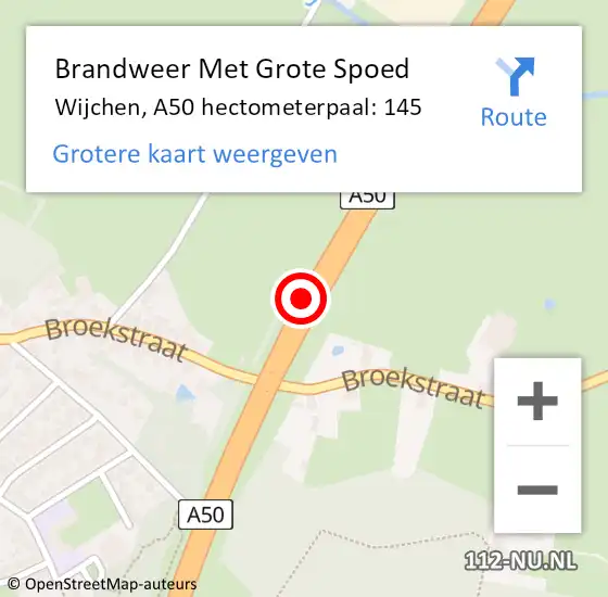 Locatie op kaart van de 112 melding: Brandweer Met Grote Spoed Naar Wijchen, A50 hectometerpaal: 145 op 25 maart 2023 15:53