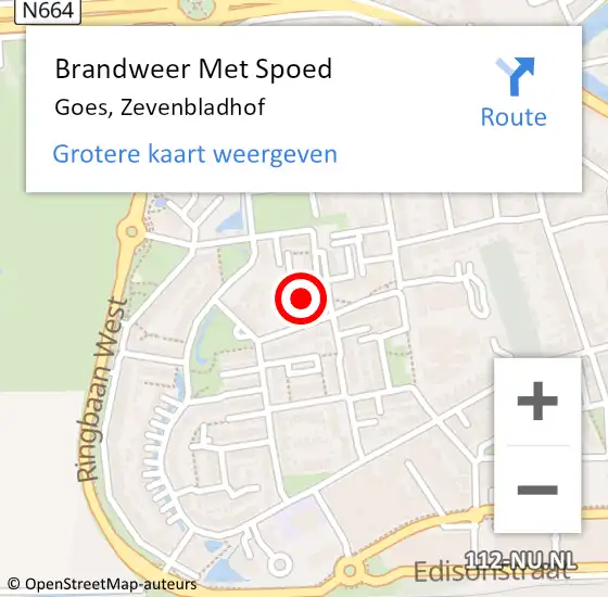 Locatie op kaart van de 112 melding: Brandweer Met Spoed Naar Goes, Zevenbladhof op 25 maart 2023 16:00