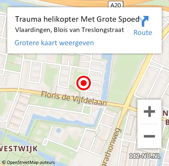 Locatie op kaart van de 112 melding: Trauma helikopter Met Grote Spoed Naar Vlaardingen, Blois van Treslongstraat op 25 maart 2023 16:18