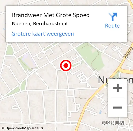 Locatie op kaart van de 112 melding: Brandweer Met Grote Spoed Naar Nuenen, Bernhardstraat op 25 maart 2023 16:48