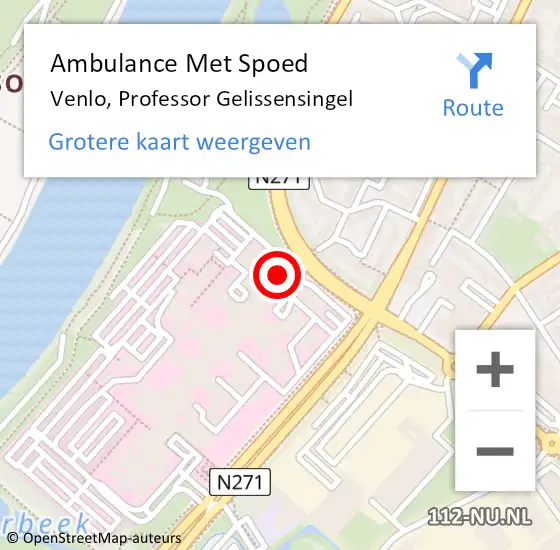 Locatie op kaart van de 112 melding: Ambulance Met Spoed Naar Venlo, Professor Gelissensingel op 25 maart 2023 17:30