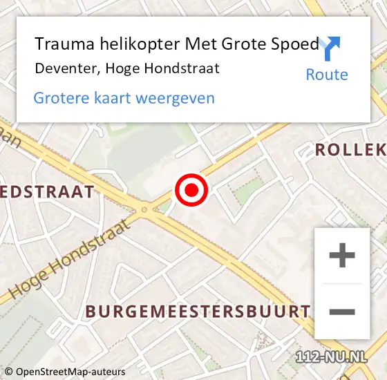 Locatie op kaart van de 112 melding: Trauma helikopter Met Grote Spoed Naar Deventer, Hoge Hondstraat op 25 maart 2023 17:48