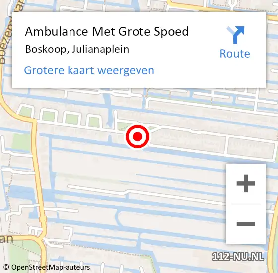 Locatie op kaart van de 112 melding: Ambulance Met Grote Spoed Naar Boskoop, Julianaplein op 25 maart 2023 17:59