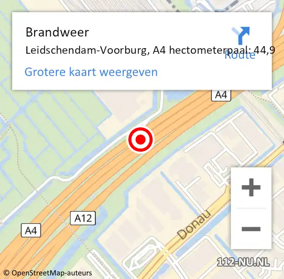Locatie op kaart van de 112 melding: Brandweer Leidschendam-Voorburg, A4 hectometerpaal: 44,9 op 25 maart 2023 18:17