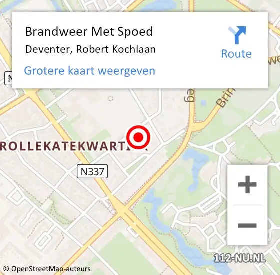 Locatie op kaart van de 112 melding: Brandweer Met Spoed Naar Deventer, Robert Kochlaan op 25 maart 2023 18:26