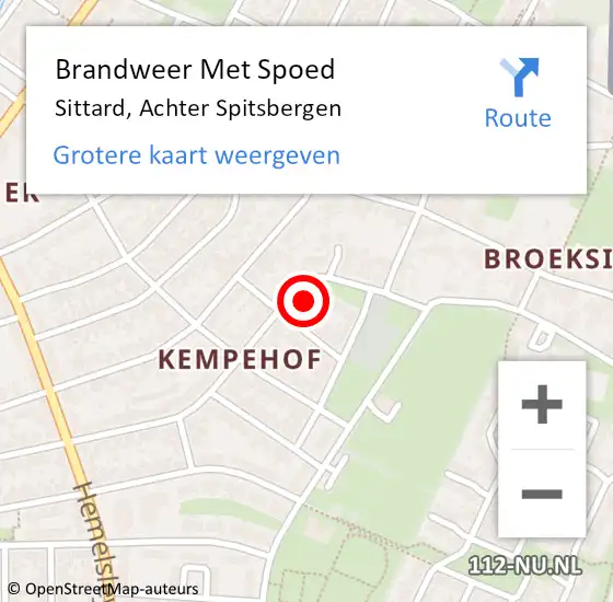 Locatie op kaart van de 112 melding: Brandweer Met Spoed Naar Sittard, Achter Spitsbergen op 25 maart 2023 19:41