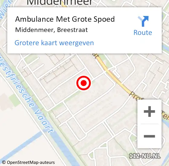 Locatie op kaart van de 112 melding: Ambulance Met Grote Spoed Naar Middenmeer, Breestraat op 25 maart 2023 19:45