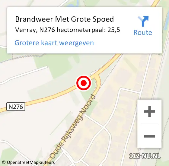 Locatie op kaart van de 112 melding: Brandweer Met Grote Spoed Naar Venray, N276 hectometerpaal: 25,5 op 25 maart 2023 20:03