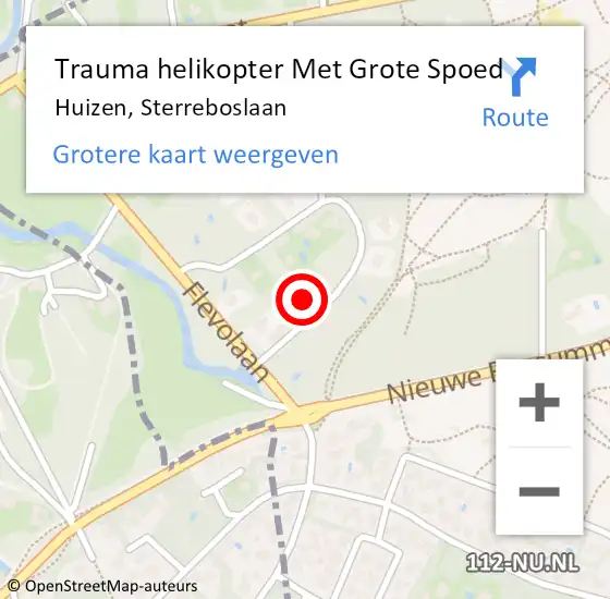 Locatie op kaart van de 112 melding: Trauma helikopter Met Grote Spoed Naar Huizen, Sterreboslaan op 25 maart 2023 20:07