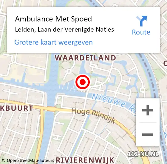 Locatie op kaart van de 112 melding: Ambulance Met Spoed Naar Leiden, Laan der Verenigde Naties op 25 maart 2023 20:20