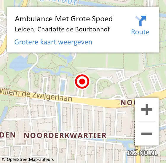 Locatie op kaart van de 112 melding: Ambulance Met Grote Spoed Naar Leiden, Charlotte de Bourbonhof op 25 maart 2023 20:57