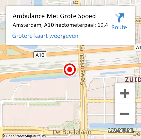 Locatie op kaart van de 112 melding: Ambulance Met Grote Spoed Naar Amsterdam, A10 hectometerpaal: 19,4 op 25 maart 2023 21:39