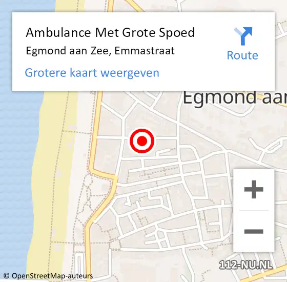 Locatie op kaart van de 112 melding: Ambulance Met Grote Spoed Naar Egmond aan Zee, Emmastraat op 25 maart 2023 21:47