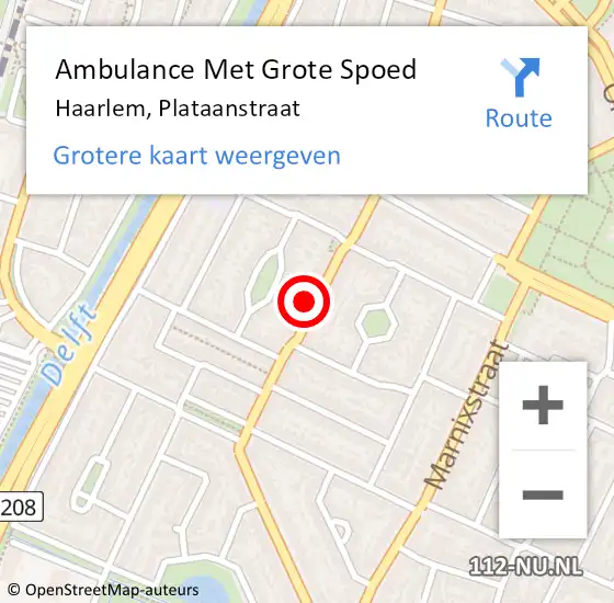 Locatie op kaart van de 112 melding: Ambulance Met Grote Spoed Naar Haarlem, Plataanstraat op 25 maart 2023 22:18