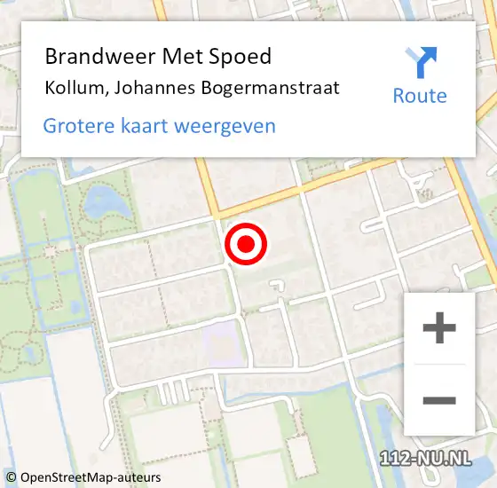 Locatie op kaart van de 112 melding: Brandweer Met Spoed Naar Kollum, Johannes Bogermanstraat op 25 maart 2023 22:27