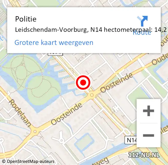 Locatie op kaart van de 112 melding: Politie Leidschendam-Voorburg, N14 hectometerpaal: 14,2 op 25 maart 2023 23:23