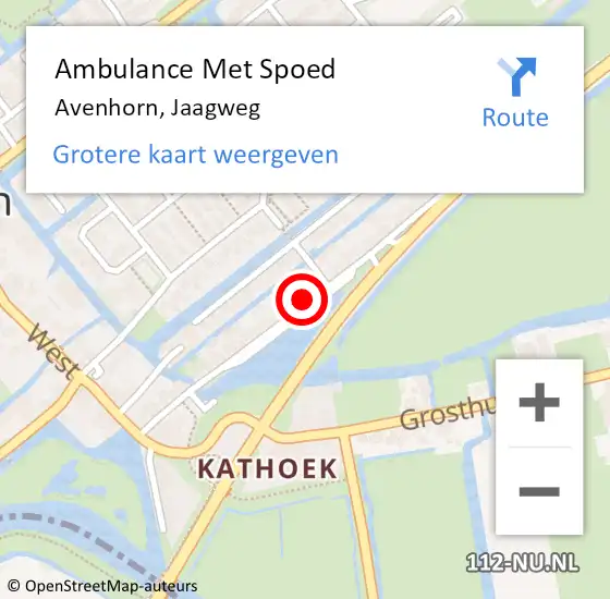 Locatie op kaart van de 112 melding: Ambulance Met Spoed Naar Avenhorn, Jaagweg op 26 maart 2023 00:27