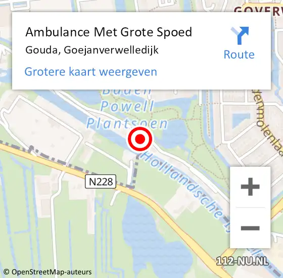 Locatie op kaart van de 112 melding: Ambulance Met Grote Spoed Naar Gouda, Goejanverwelledijk op 26 maart 2023 00:47