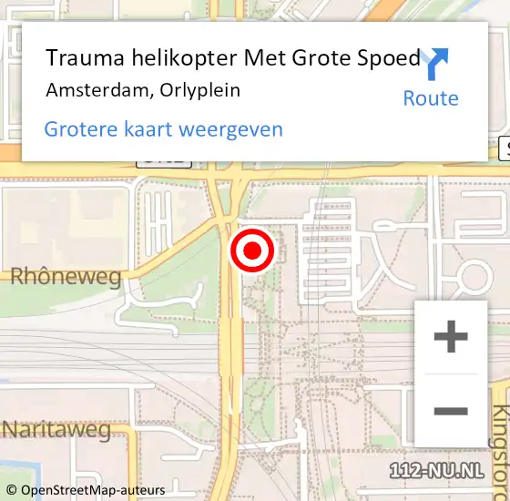 Locatie op kaart van de 112 melding: Trauma helikopter Met Grote Spoed Naar Amsterdam, Orlyplein op 26 maart 2023 00:52