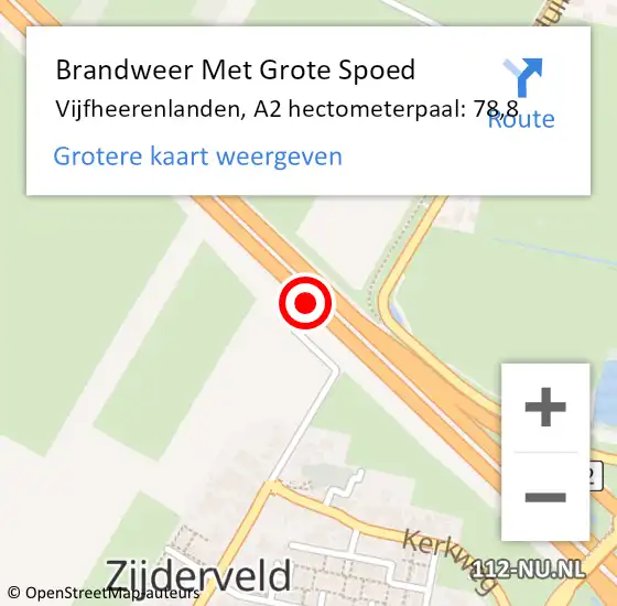 Locatie op kaart van de 112 melding: Brandweer Met Grote Spoed Naar Vijfheerenlanden, A2 hectometerpaal: 78,8 op 26 maart 2023 01:48