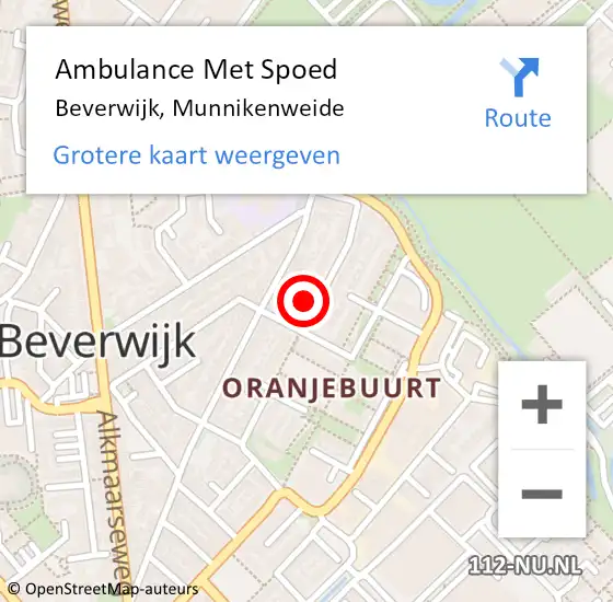 Locatie op kaart van de 112 melding: Ambulance Met Spoed Naar Beverwijk, Munnikenweide op 26 maart 2023 05:17