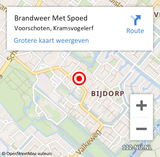 Locatie op kaart van de 112 melding: Brandweer Met Spoed Naar Voorschoten, Kramsvogelerf op 26 maart 2023 05:50