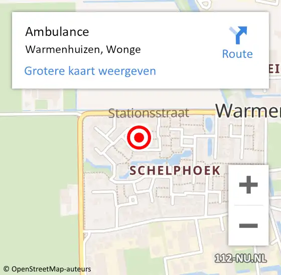 Locatie op kaart van de 112 melding: Ambulance Warmenhuizen, Wonge op 26 maart 2023 06:32