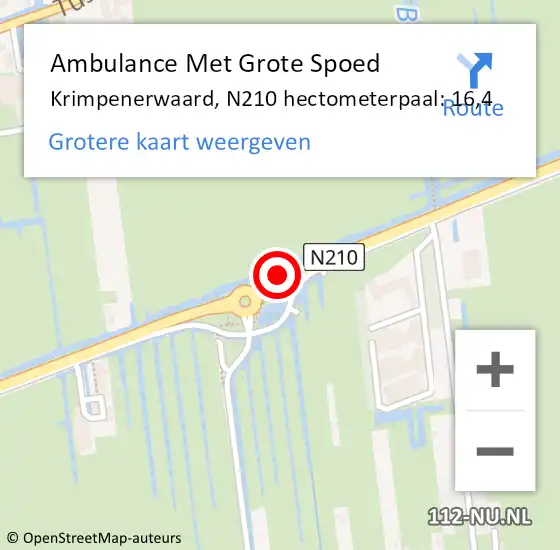 Locatie op kaart van de 112 melding: Ambulance Met Grote Spoed Naar Krimpenerwaard, N210 hectometerpaal: 16,4 op 26 maart 2023 06:52