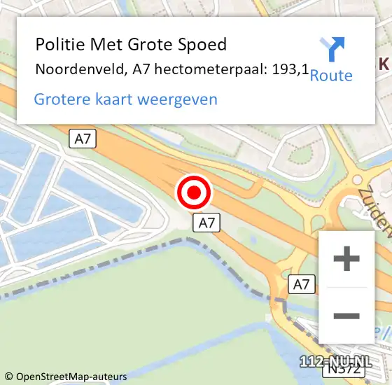 Locatie op kaart van de 112 melding: Politie Met Grote Spoed Naar Noordenveld, A7 hectometerpaal: 193,1 op 26 maart 2023 08:01