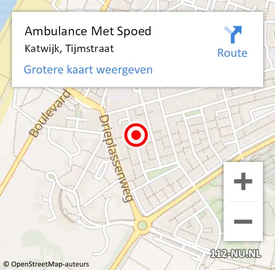 Locatie op kaart van de 112 melding: Ambulance Met Spoed Naar Katwijk, Tijmstraat op 26 maart 2023 08:38