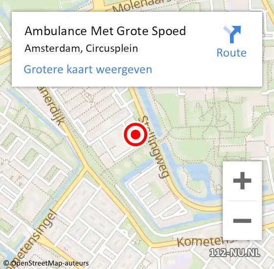 Locatie op kaart van de 112 melding: Ambulance Met Grote Spoed Naar Amsterdam, Circusplein op 26 maart 2023 09:53