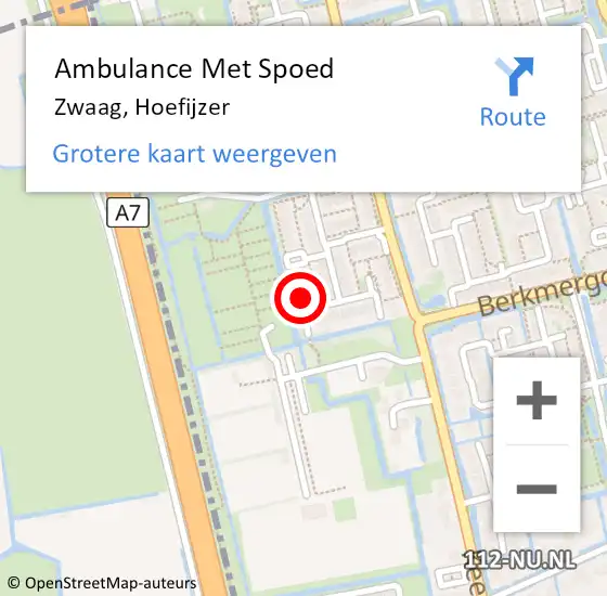 Locatie op kaart van de 112 melding: Ambulance Met Spoed Naar Zwaag, Hoefijzer op 26 maart 2023 10:08