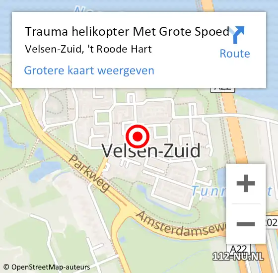 Locatie op kaart van de 112 melding: Trauma helikopter Met Grote Spoed Naar Velsen-Zuid, 't Roode Hart op 26 maart 2023 10:16