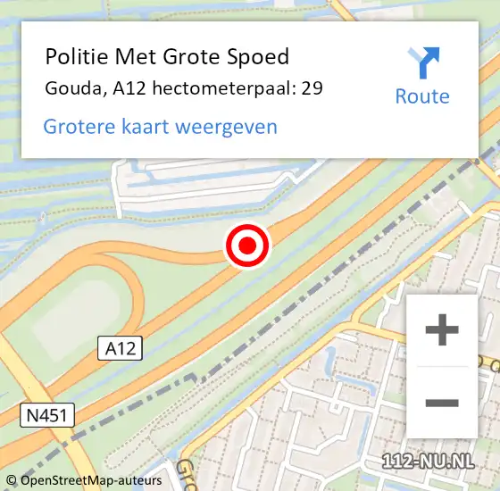 Locatie op kaart van de 112 melding: Politie Met Grote Spoed Naar Gouda, A12 hectometerpaal: 29 op 26 maart 2023 10:17