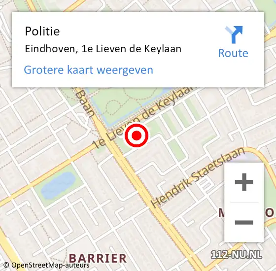 Locatie op kaart van de 112 melding: Politie Eindhoven, 1e Lieven de Keylaan op 26 maart 2023 11:26