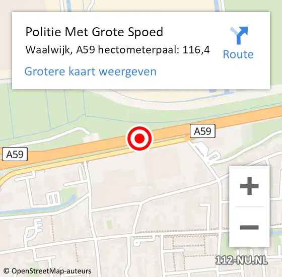 Locatie op kaart van de 112 melding: Politie Met Grote Spoed Naar Waalwijk, A59 hectometerpaal: 116,4 op 26 maart 2023 11:31