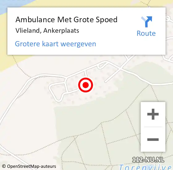 Locatie op kaart van de 112 melding: Ambulance Met Grote Spoed Naar Vlieland, Ankerplaats op 9 september 2013 11:12