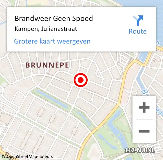 Locatie op kaart van de 112 melding: Brandweer Geen Spoed Naar Kampen, Julianastraat op 26 maart 2023 12:46