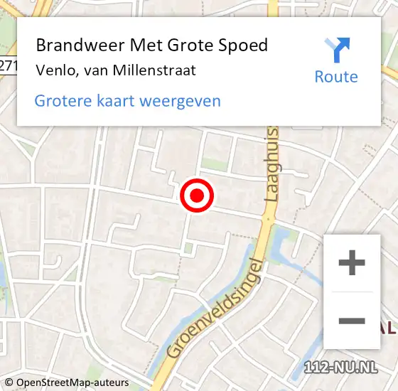 Locatie op kaart van de 112 melding: Brandweer Met Grote Spoed Naar Venlo, van Millenstraat op 26 maart 2023 12:48