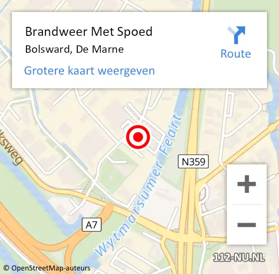 Locatie op kaart van de 112 melding: Brandweer Met Spoed Naar Bolsward, De Marne op 26 maart 2023 12:51