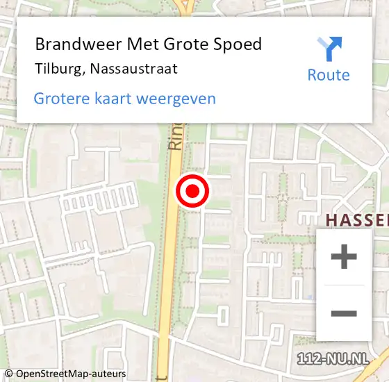 Locatie op kaart van de 112 melding: Brandweer Met Grote Spoed Naar Tilburg, Nassaustraat op 26 maart 2023 12:56