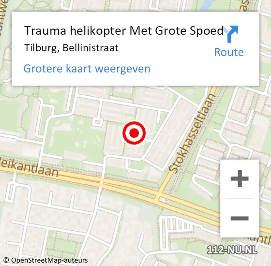 Locatie op kaart van de 112 melding: Trauma helikopter Met Grote Spoed Naar Tilburg, Bellinistraat op 26 maart 2023 12:59
