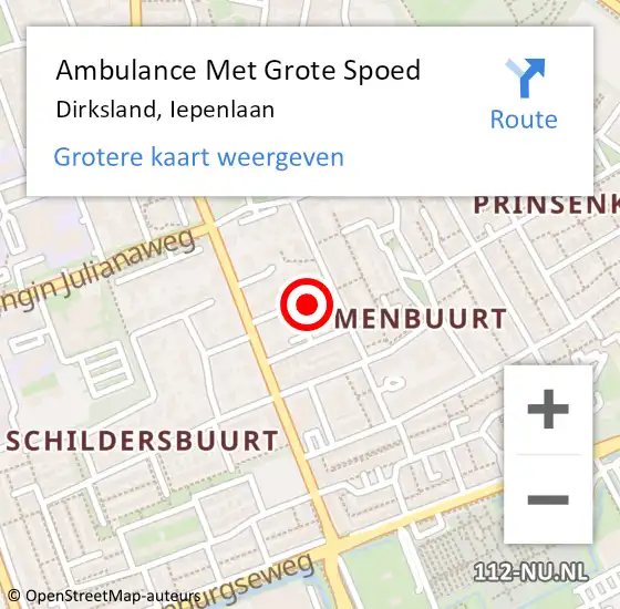 Locatie op kaart van de 112 melding: Ambulance Met Grote Spoed Naar Dirksland, Iepenlaan op 26 maart 2023 13:20