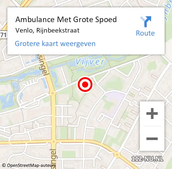 Locatie op kaart van de 112 melding: Ambulance Met Grote Spoed Naar Venlo, Rijnbeekstraat op 26 maart 2023 13:37