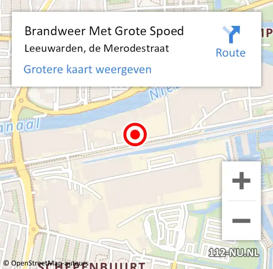 Locatie op kaart van de 112 melding: Brandweer Met Grote Spoed Naar Leeuwarden, de Merodestraat op 26 maart 2023 14:24