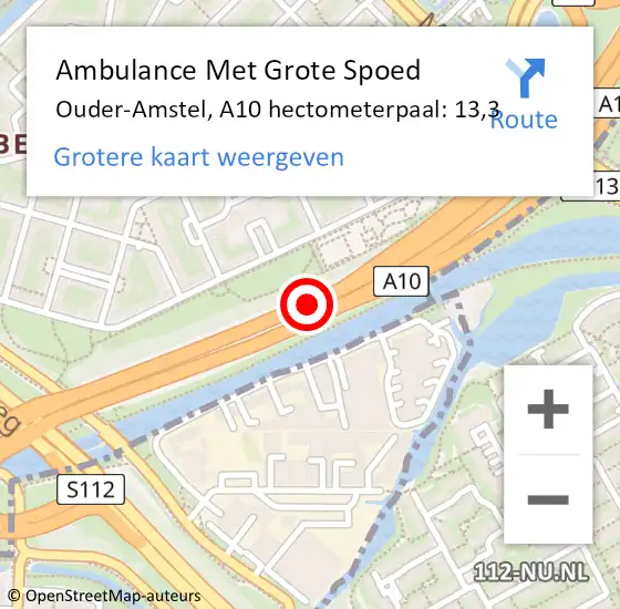 Locatie op kaart van de 112 melding: Ambulance Met Grote Spoed Naar Ouder-Amstel, A10 hectometerpaal: 13,3 op 26 maart 2023 14:41