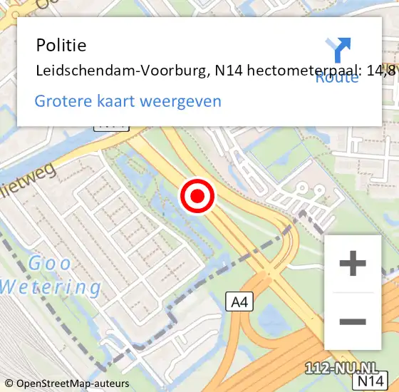 Locatie op kaart van de 112 melding: Politie Leidschendam-Voorburg, N14 hectometerpaal: 14,8 op 26 maart 2023 14:42