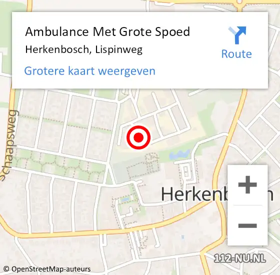 Locatie op kaart van de 112 melding: Ambulance Met Grote Spoed Naar Herkenbosch, Lispinweg op 26 maart 2023 15:21