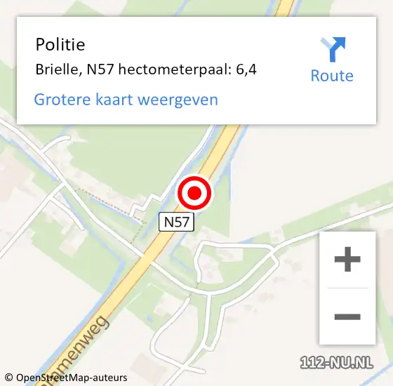 Locatie op kaart van de 112 melding: Politie Brielle, N57 hectometerpaal: 6,4 op 26 maart 2023 15:39